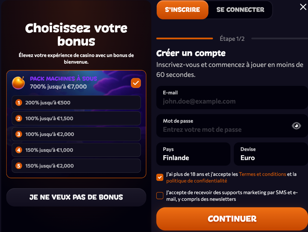 S'inscrire sur Aphrodite Casino — Bonus de bienvenue 700% jusqu'à €7 000